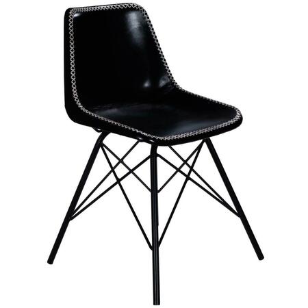 GFANCY FIXTURES 31.5 x 18 x 14.5 in. Black Contrast Stitch Leather Dining Chair GF3659574